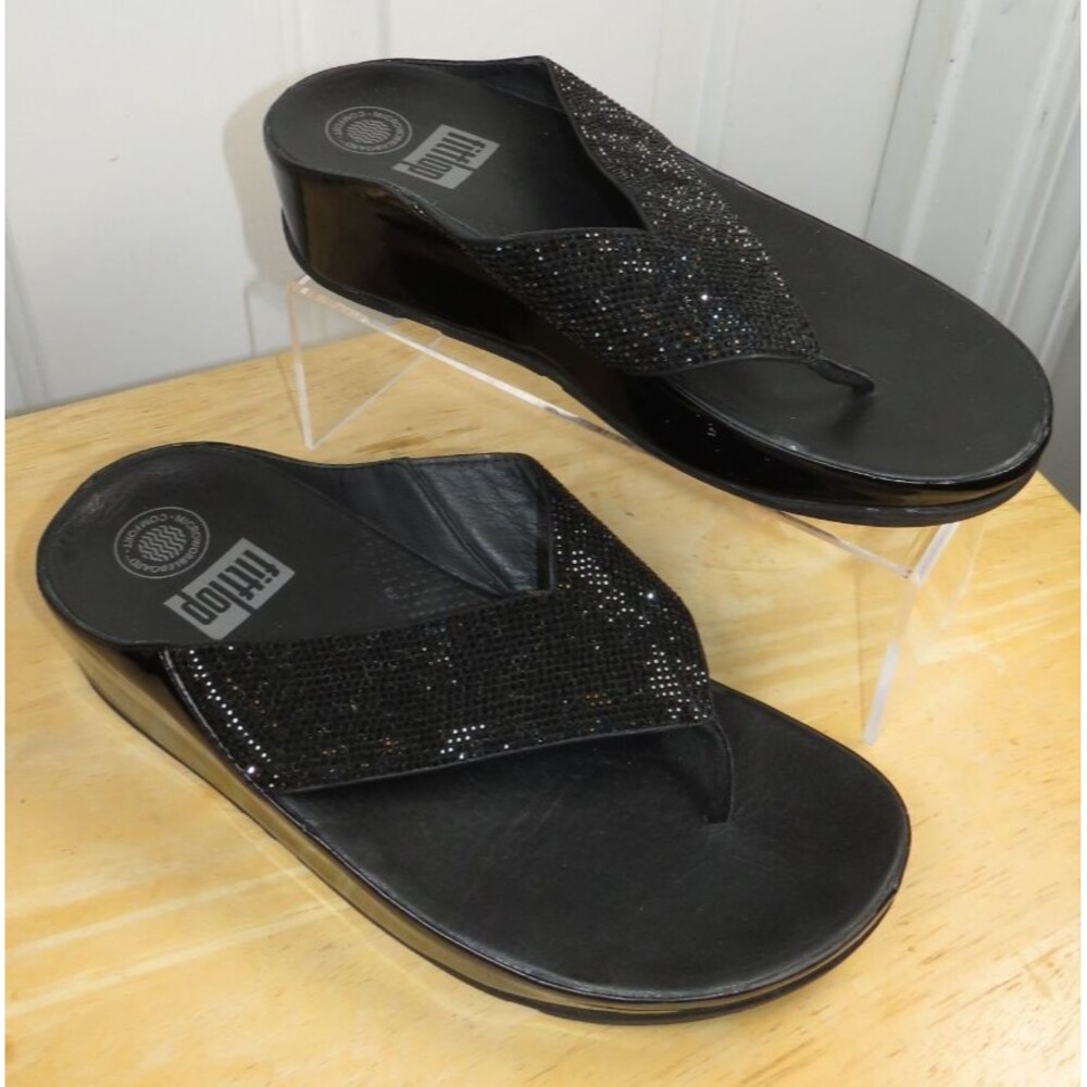 FITFLOP Rhinestone Crystal Platform Wobbleboard Flip Flop Sandals Size 7